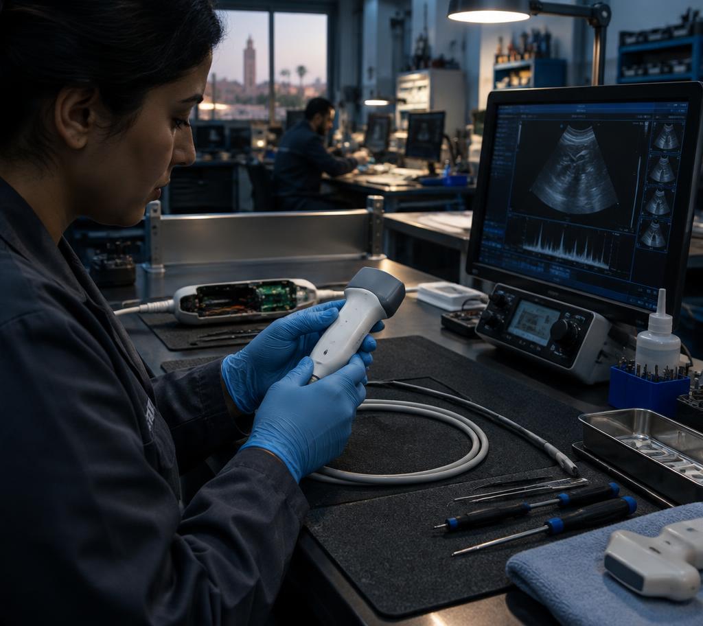 Inspection d’une sonde d’échographie dans un atelier biomédical